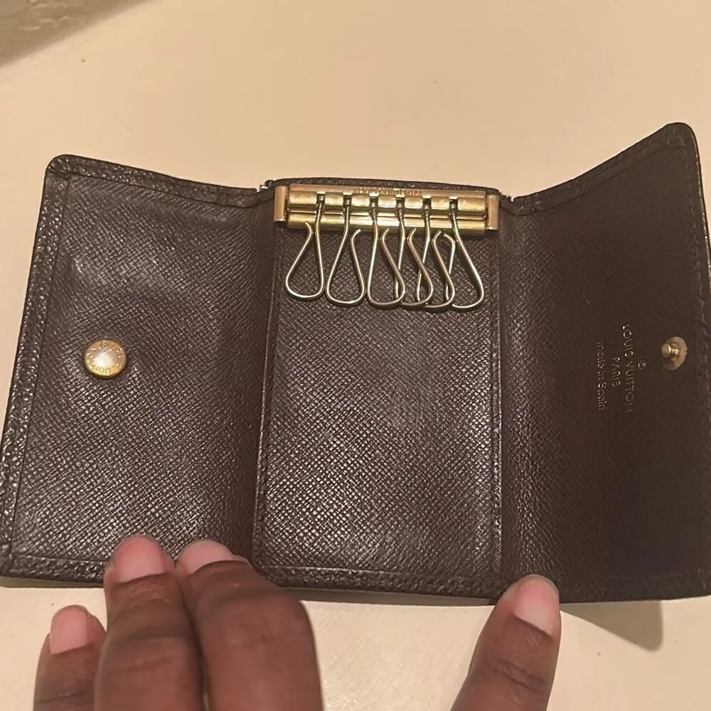 Louis Vuitton Taiga Key Holder Case Dark Brown Textured Leather Quiet Luxury